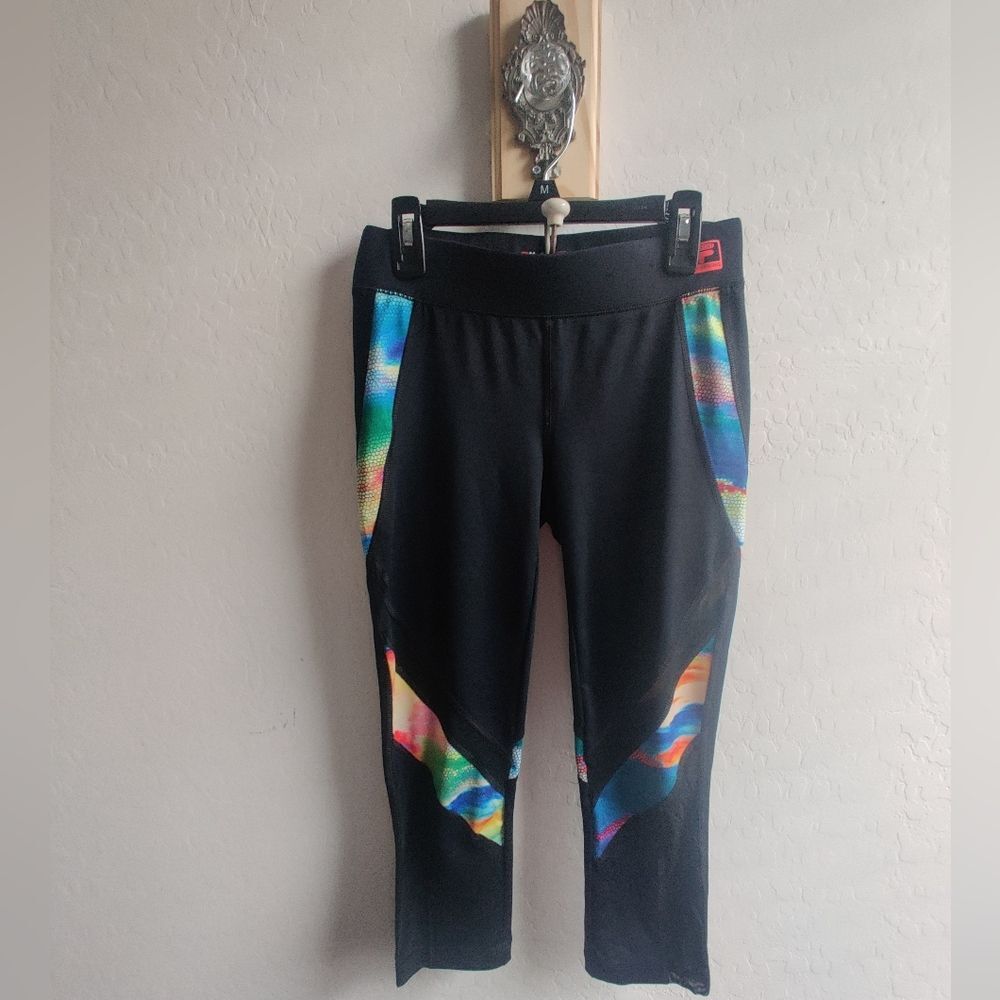 NWOT Fila Sport Black with watercolor rainbow stripes Active Running Pants_XS